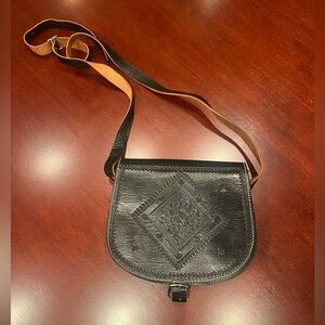 Moroccan Black Leather Crossbody Bag